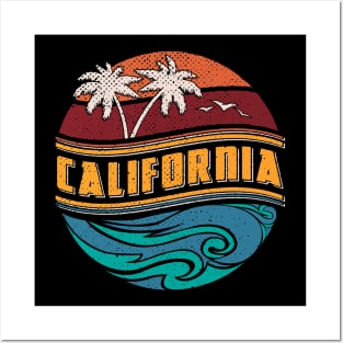 Retro California Palm Tree Scene Posters and Art